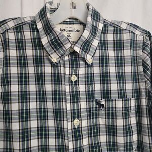 Abercrombie & Fitch Blue /Green Plaid  Casual Button Down Shirt Boys Size XL